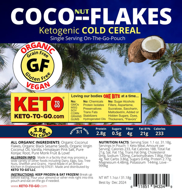 Keto Cereal ~ Coconut Flakes  6 Individual Meals - 6-Pak