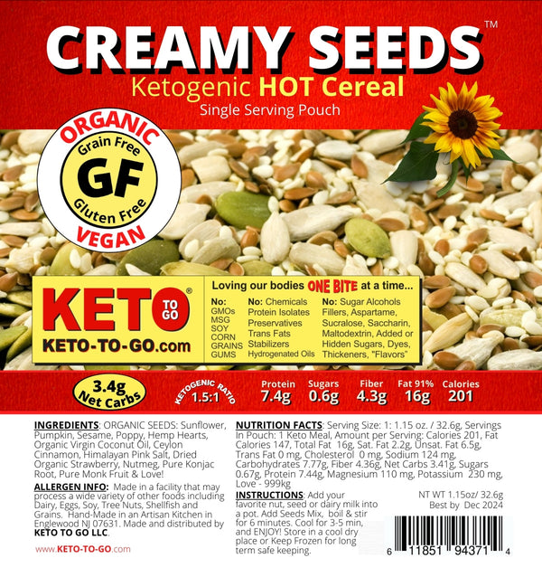 CREAMY SEEDS - Hot Keto Cereal - 6 Individual Keto Meals - 6-Pak