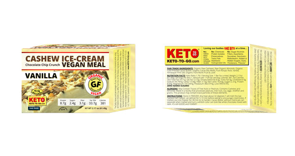 CASHEW ICE CREAM - VEGAN KETO MEAL BAR - Vanilla - 6-Pak